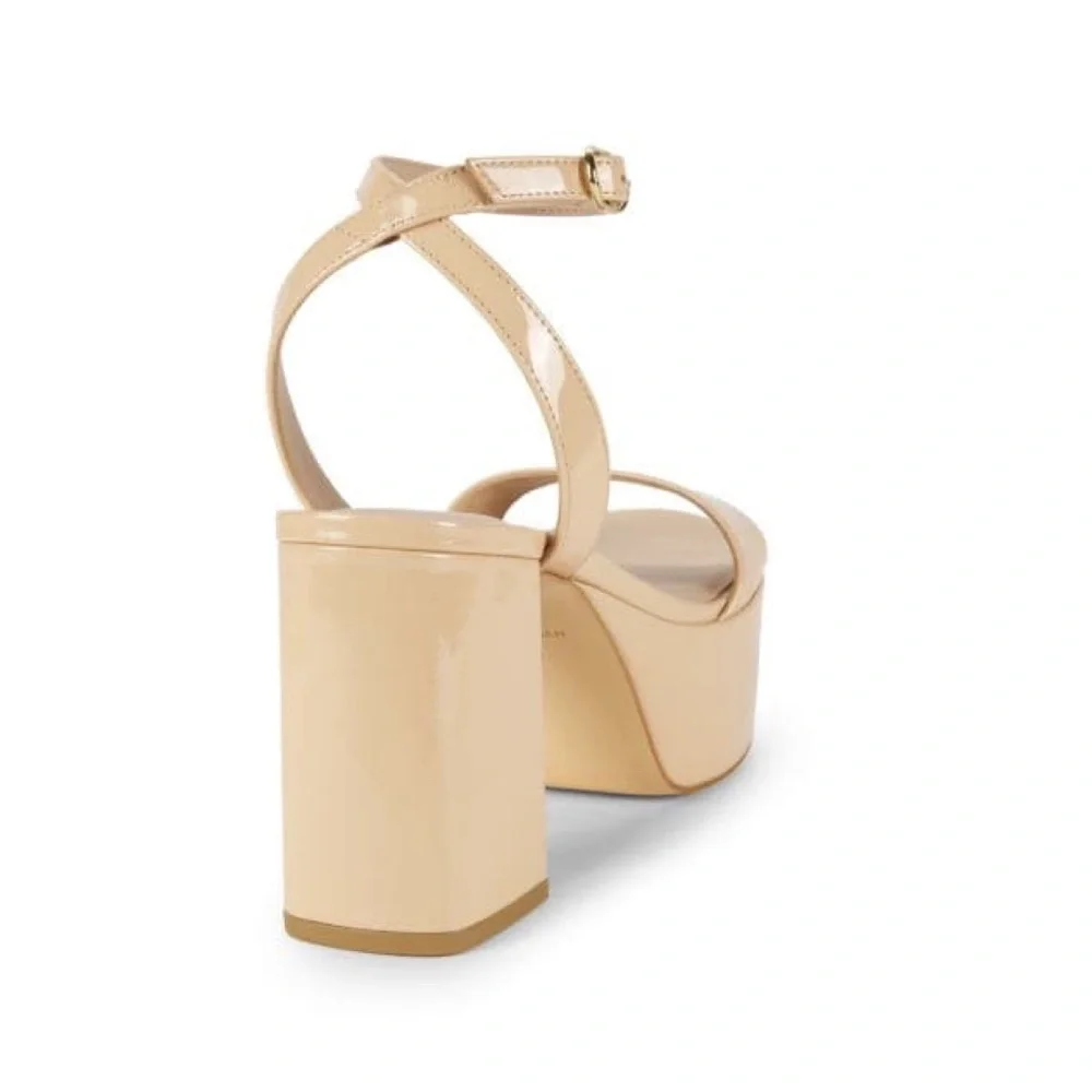 New Stuart Weitzman Gala Patent Leather Sandals Golden Beige Sz 9